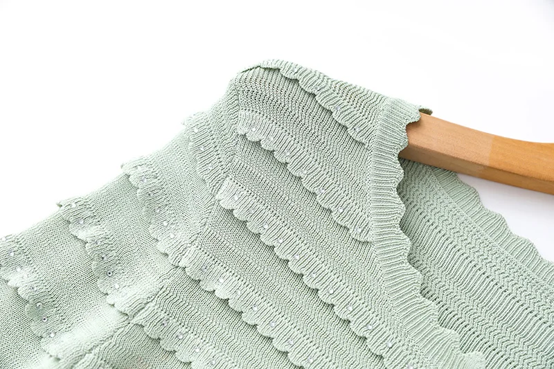 In Stock Lady Fine Workmanship Hot Drilling 2Pcs O-neck Single-breasted Cardigan Mermaid Long Skirt Women Solid Knit Twin Sets - Image 5