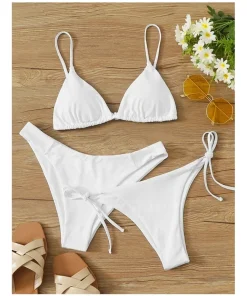 Alternative view of Sexy 3 Pieces Set Swimwear Women Lace Up Micro Bikini Set Female Solid Low Waist Swimsuit Beachwear Bathing Suit