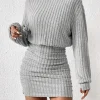 Women's Autumn Winter Fashion High Neck Knitted Sweater Dress Female Casual Solid Loose Long Sleeve Warm Mid Length Dresses