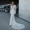 Modern V Neck Mermaid Wedding Dress Sweep Train Long Sleeves Bridal Dresses Customized свадебное платье