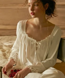 Vintage Cotton Women's Long Nightgowns Long Sleeve Elegant Autumn Winter Female Princess Sexy Loose Nightshirts - Image 4