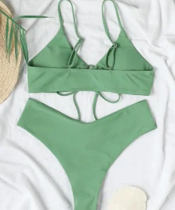 Solid Tie Sexy Bikini 2025 Hot Sale Padded Bra High Leg Bandage Push Up Bikini Set Brazilian Swimsuit Women Swimwear - Image 6