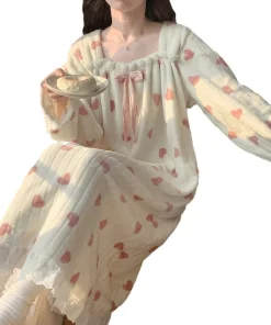 NEW Women's Winter Thick Velvet Nightgown Long Sleeve Lace Sleepwear College Style Home Furnishings Women's Sleeping Skirt - Image 5