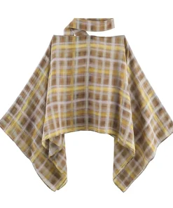 Chic Fashion Plaid Midi Skirts Two Piece Sets For Women 2025 New Scarf Collar Cape Tops Women's Suits Elegant Woman Outfits ﻿ - Image 4
