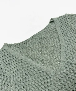 Women's Plain Bishop Sleeve V Neck Sweater Dress, Elegant Long Sleeve A Line Knit Dress for Spring & Fall, Women's Knitwear - Image 5