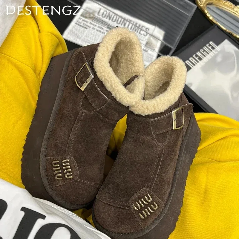 2024 New Fur Platform Women Ankle Boots Flats Suede Warm Shoes Woman Trend Designer Brand Short Plush Cozy Femme Snow Botas - Image 2