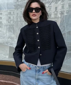 Stand Collar Long Sleeve Short Jacket Woman Single Breasted Solid Color Straight Coats Casual Versatile Chic Women's New Jackets - Image 3
