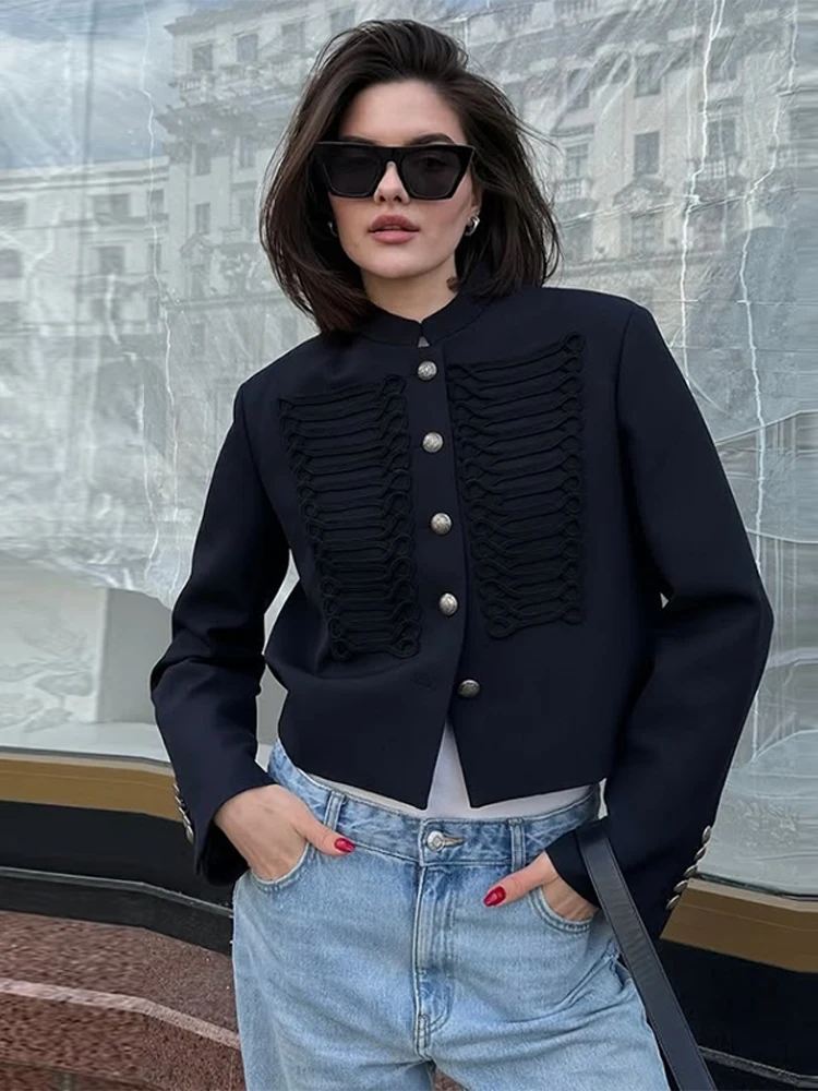 Stand Collar Long Sleeve Short Jacket Woman Single Breasted Solid Color Straight Coats Casual Versatile Chic Women's New Jackets - Image 3