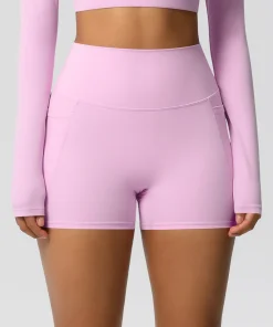 Alternative view of Solid Color Yoga Pants With Pockets Quick Drying High Waisted Gym Push Up Yoga Shorts for Woman Breathable Workout Fitness Short