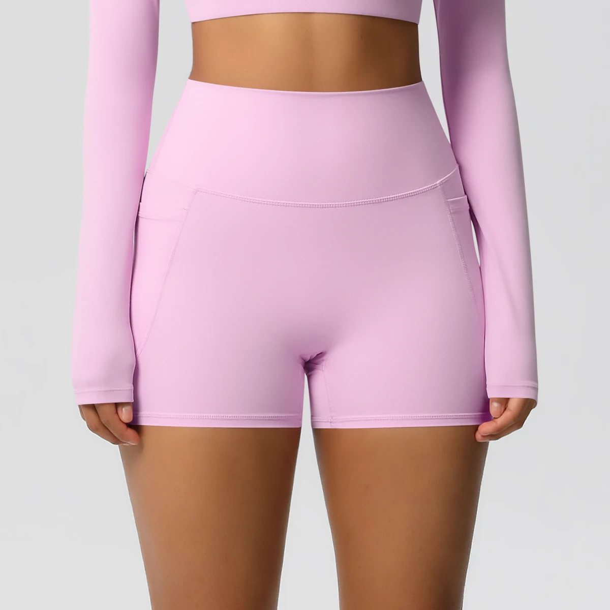 Solid Color Yoga Pants With Pockets Quick Drying High Waisted Gym Push Up Yoga Shorts for Woman Breathable Workout Fitness Short - Image 2
