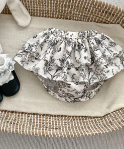 Baby Girls Floral Skirt Shorts 0-4Y Summer Double Layes Vintage Pink/black Floral Girls Tutu Skirt Cotton Toddler Pettiskirt - Image 3