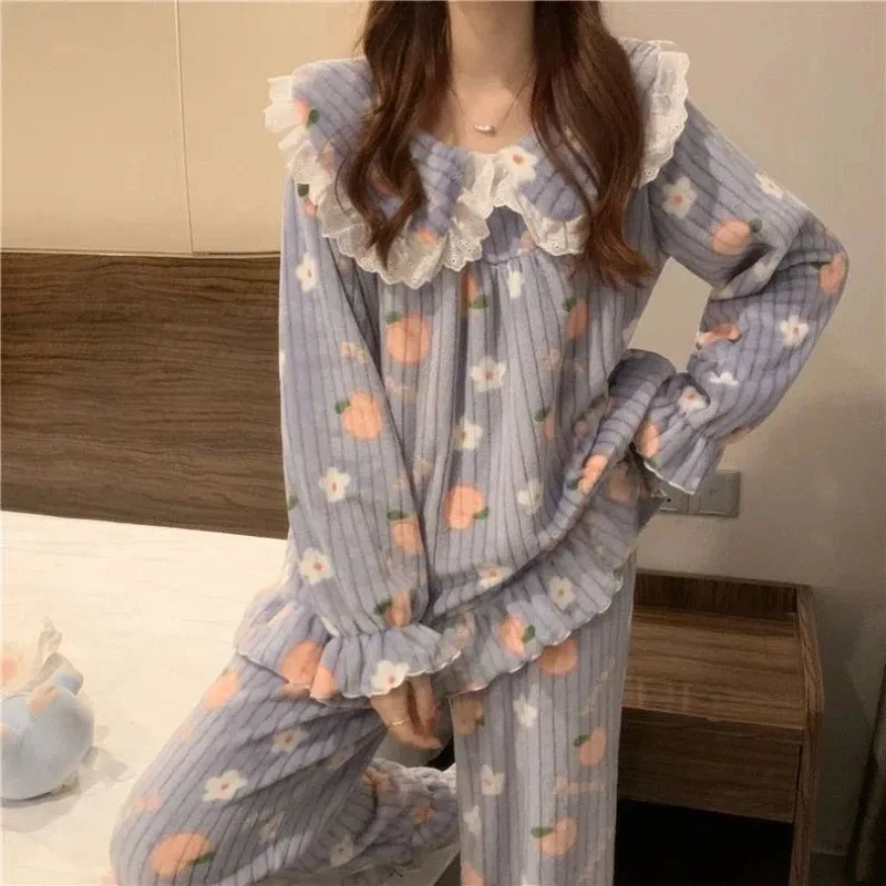 Warm Sleepwear Small Bear Peach Coral Velvet Two-Piece Set Women Pajamas Autumn and Winter Thickening Home Wear School Sleepwear - Image 5