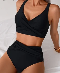 VigoBreviya 2025 Sexy Solid Strapped Swimwear Women Cross Push Up Bikini Set Brazilian Lady Swimsuit High Waist Beach Bath Suit - Image 4