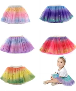 Girls Tutu Skirts Stars Print Princess Pettiskirts Kids Ballet Dancing Party Skirt Children Gradient Costume Clothes