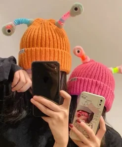 Alternative view of Cute Cartoon Quirky Light-emitting Tentacle Knitted Hat Parent-child Models Warm Wool Cap Eyes Light-emitting Beanie Monster Hat