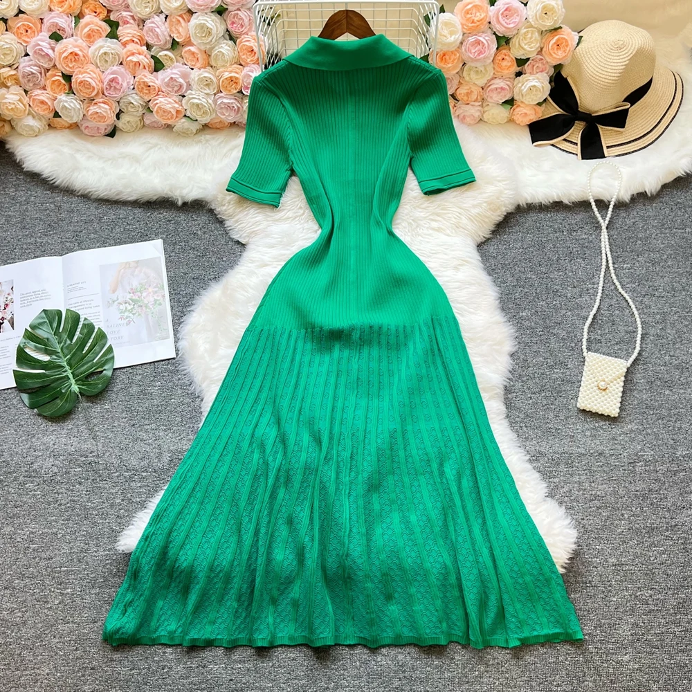 YuooMuoo Brand Fashion Vintage Turn-down Collar Knit Maxi Dress Elegant Single-breasted A-line Long Shirt Dress Lady Vestidos - Image 6