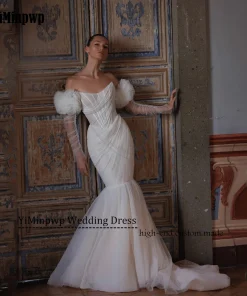 Elegant Mermaid Women Wedding Dresses 2025 Bride Backless Tulle Strapless Bridal Gowns Sleeveless Beading Sweep Train Customized - Image 5