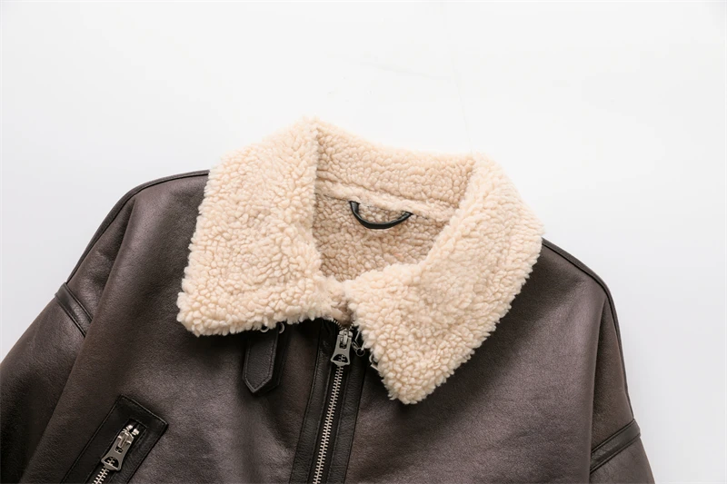 RARF 2024 New Woman's Fashion Thick Warm Faux Shearling Jacket Coat Vintage Long Sleeve Belt Hem Female Outerw - Image 3