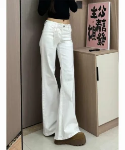 White Micro Flared Women's Jeans 2025 Fall Winter High Waist Slimming Long Trousers - Image 3