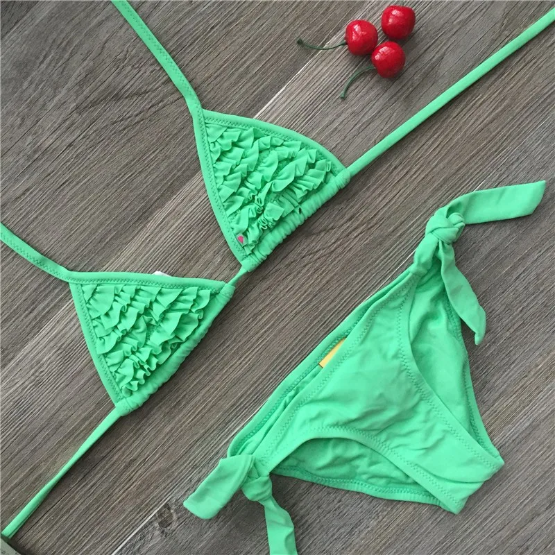 4 Color Brand 2023 Summer Girls Swimwear Soild Baby Kids Swimwear Biquini Infantil Swimsuits Falbala Bikini Girl For 6-14years - Image 2