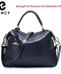 Zency Dark Blue Women Boston Bag 100% Genuine Leather Handbags Female Charm Crossbody Purse Luxury Shoulder Bags For Work Shoppi