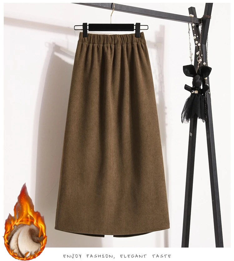 2026 Autumn Winter Plus Size Skirts Women High Waist Solid A-line Skirt Back Slit Korean Thick Elegant Fleece-lined Style Skirts - Image 2