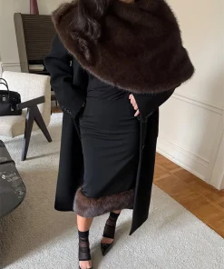 Tossy Elegant Female Fur Feather Maxi Skirt Outfits Luxury Loose Patchwork Fashion Cover up Top And Long Skirt Women's Sets New - Image 3