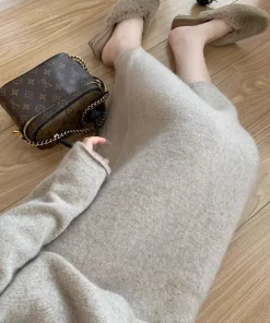 Soft Waxy Autumn and Winter Skirt Straight Skirt Versatile and Thin Knitted Skirt Medium and Long H Skirt Casual Skirt Women