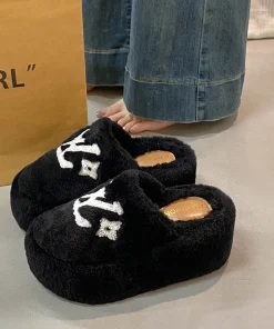2025 Autumn & Winter New Platform Thick-Soled Mule Furry Slippers - High-Heel, Warm Cotton Slippers for Indoor & Outdoor Wear - Image 5