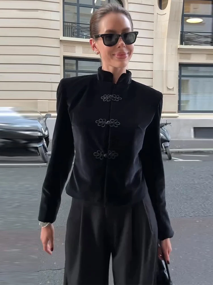 Stand Collar Long Sleeve Short Jacket Woman Single Breasted Solid Color Straight Coats Casual Versatile Chic Women's New Jackets - Image 2