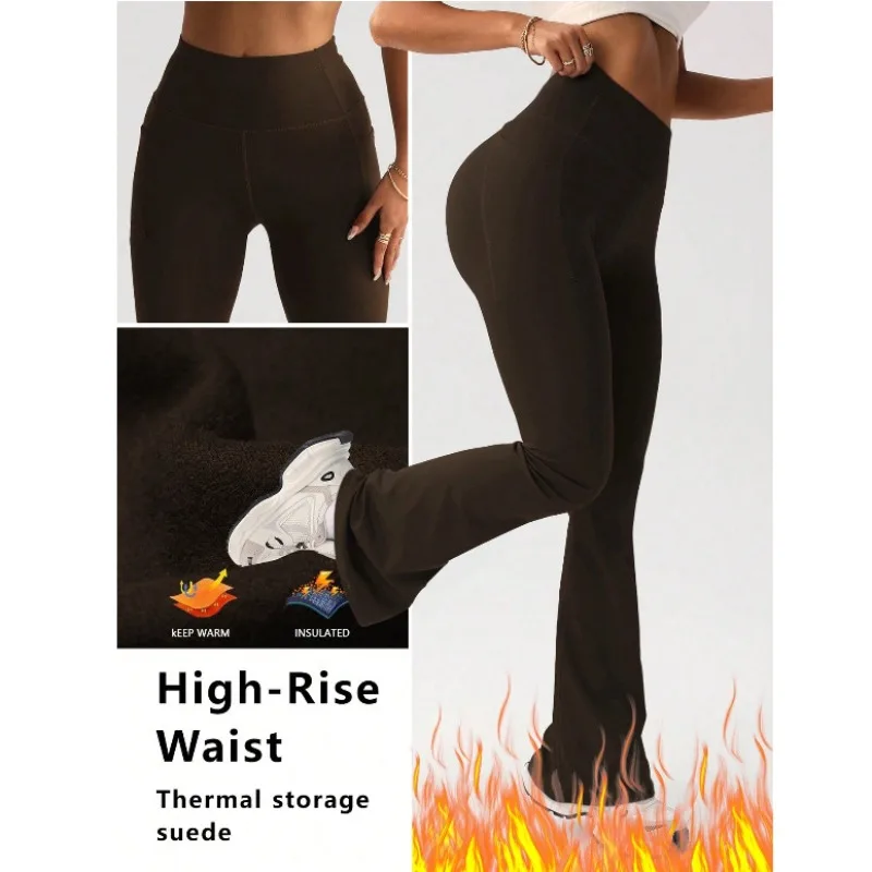 Women's Thermal Fleece Wide Leg Yoga Pants High Waisted Booty Lifting Outdoor Fitness Leggings High Stretch Lounge To Trail Wear - Image 2