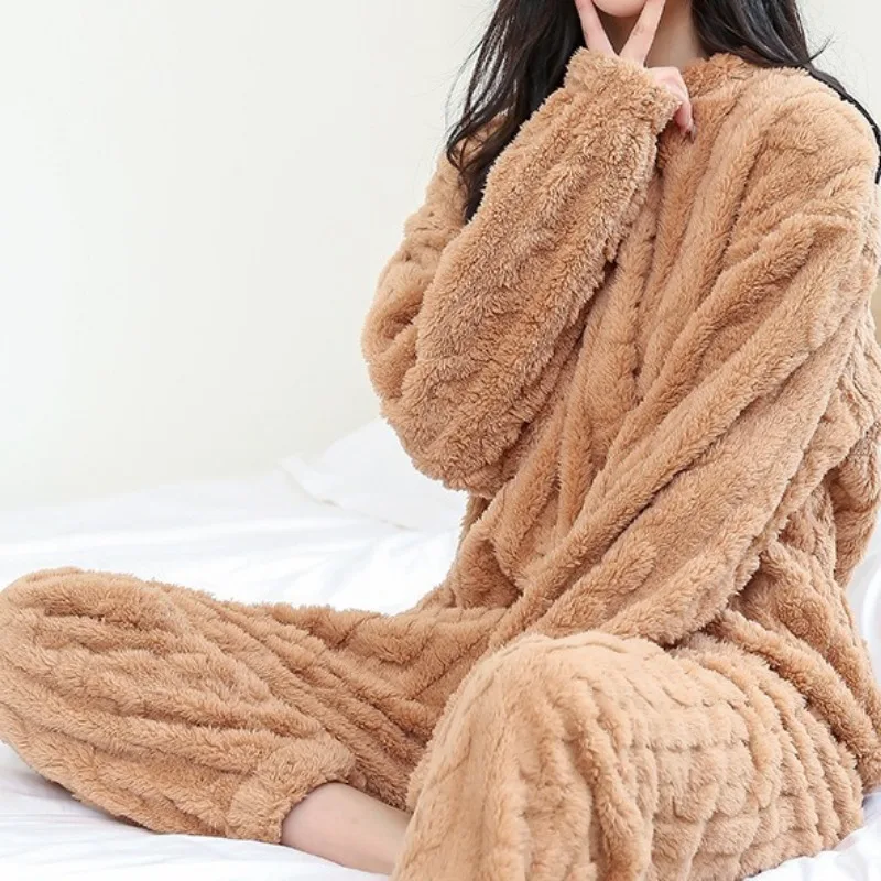 Warm Winter Nightwear Thick Pajamas Sets Pajamas Set Woman Home Wear Women Ensembles Pyjama Femme Ensemble Women's Pajama Set - Image 3