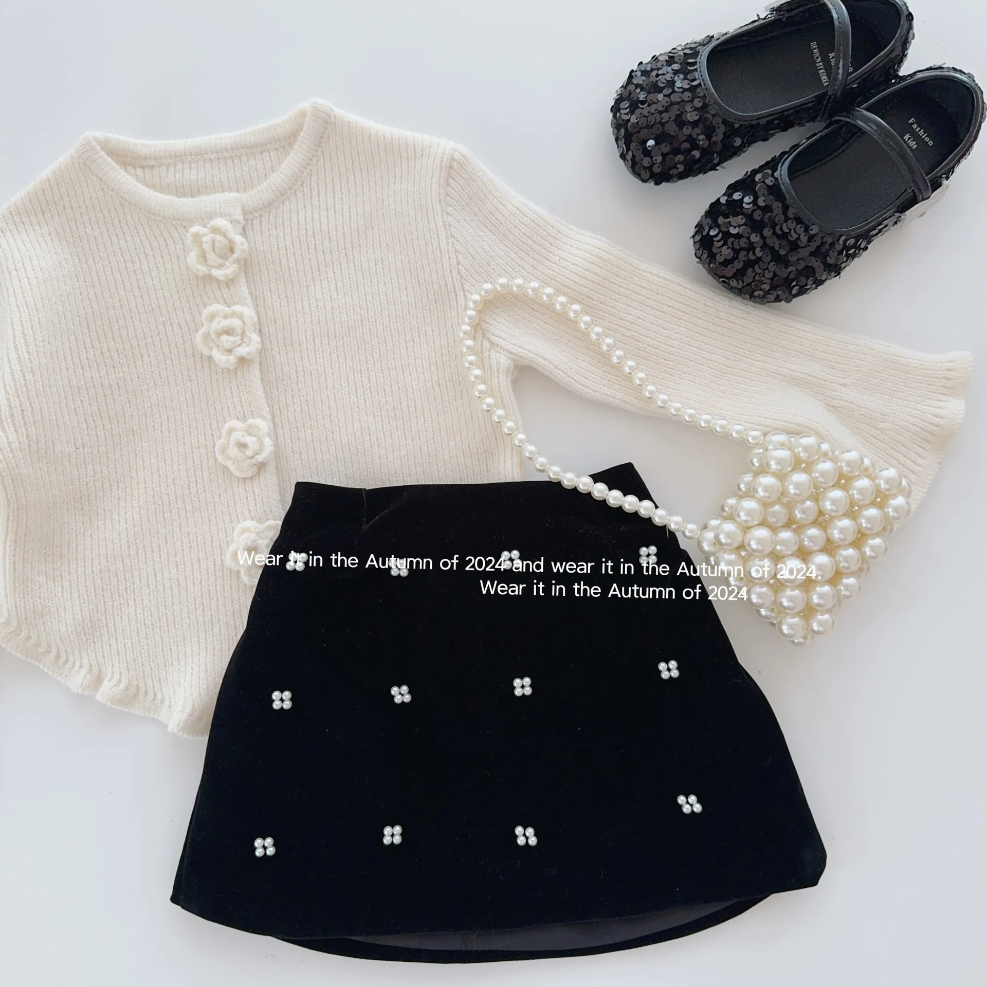 Childrens Skirt Spring and Autumn New Korean Fashion Pearl Velvet Simple Elegant Skirt Kids Clothes Girls - Image 3