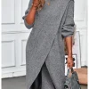 Womens Long Knitted Sweater Dress 2025 Autumn Winter Warm Fur Jumpers Casual Solid Loose Knit Midi Dress Lady Work Pullovers