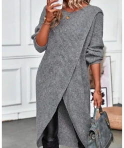 Womens Long Knitted Sweater Dress 2025 Autumn Winter Warm Fur Jumpers Casual Solid Loose Knit Midi Dress Lady Work Pullovers