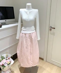 Women's Autumn Winter Casual Two Pieces Cotton Padded Skirt Set Lady Streetwear Lovely Quilted Long Sleeve Jacket+ Long Skirt - Image 3