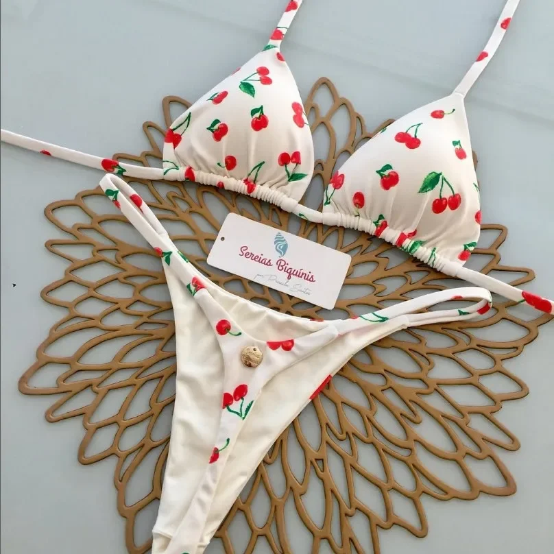 Print Sexy Bikini Sets Halter Lace-up Tops Thongs Beach Style Bathing Suit Y2k Swimsuits Women Beachwear Купальник Женский 2025 - Image 6